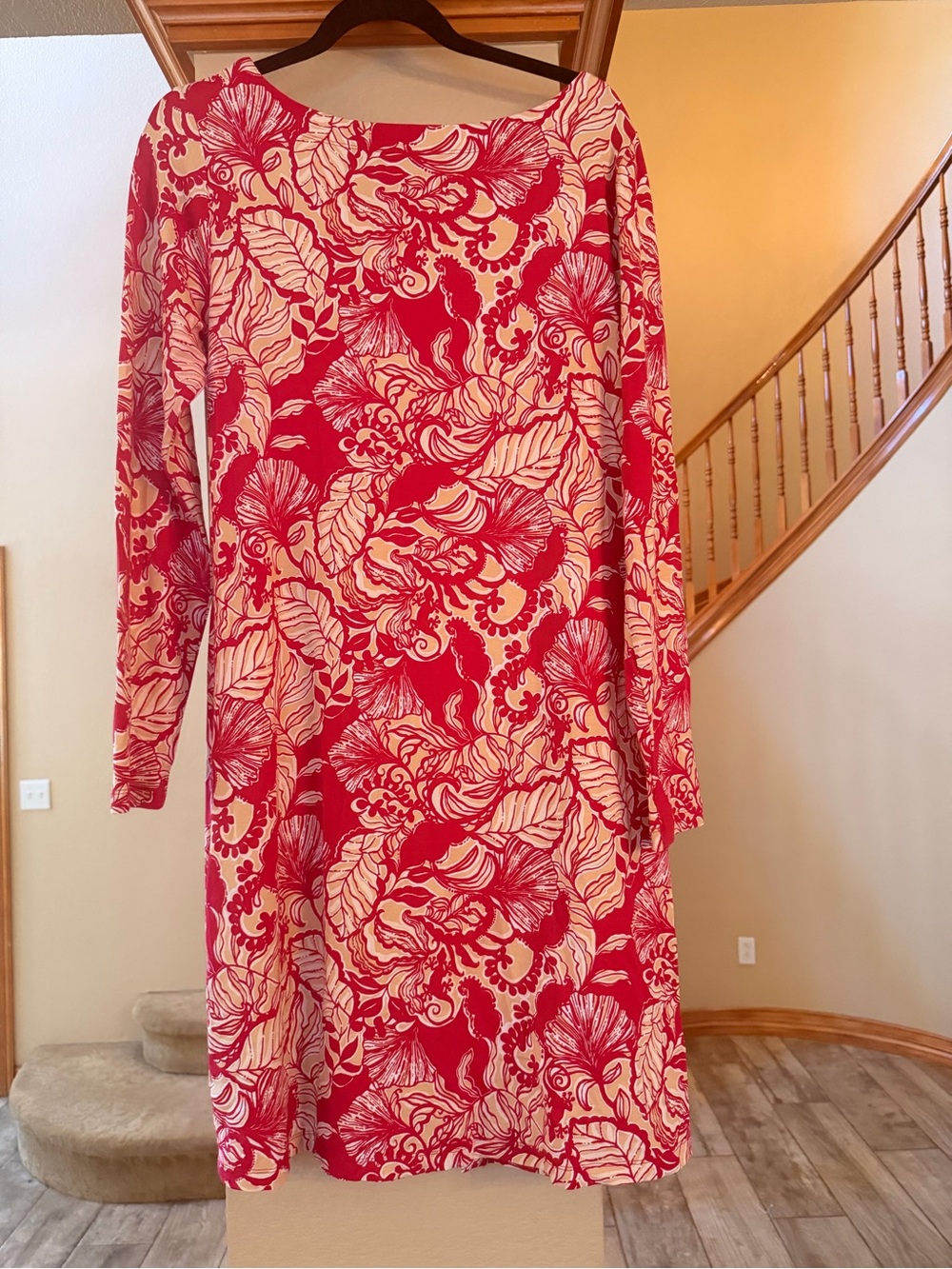 Lilly Pulitzer Red and Cream Long-Sleeve Floral Dress